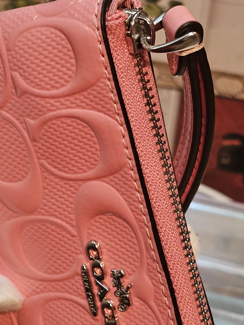 Coach Patent-Embossed in Coral Pink Leather Wristlet - Picture 4 of 13